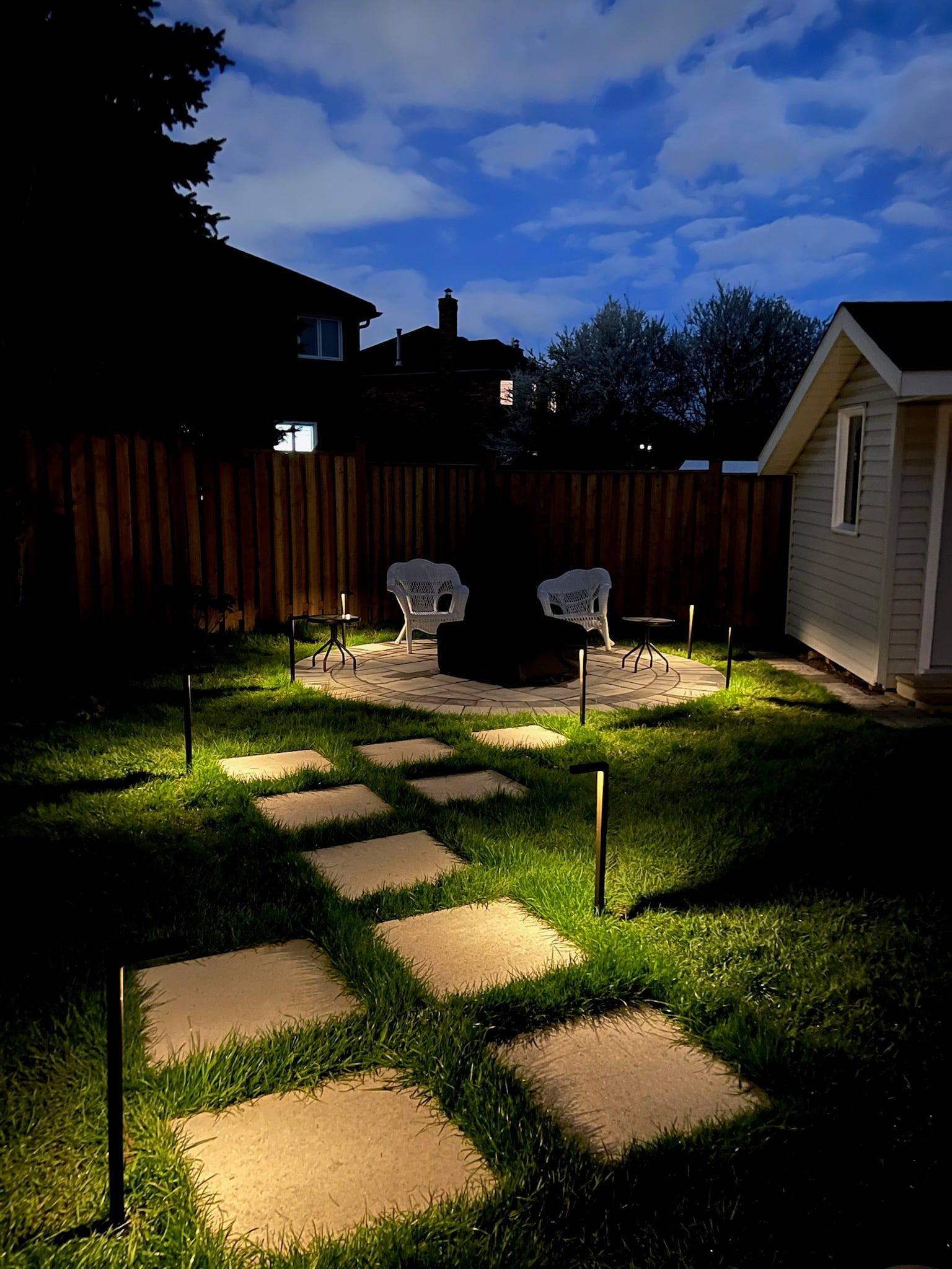The path at dusk from the house.